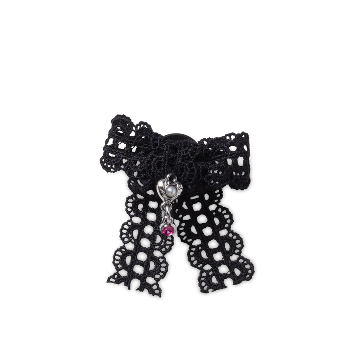 JIBBITZ™ BLACK LACE BOW WITH SILVER HEART