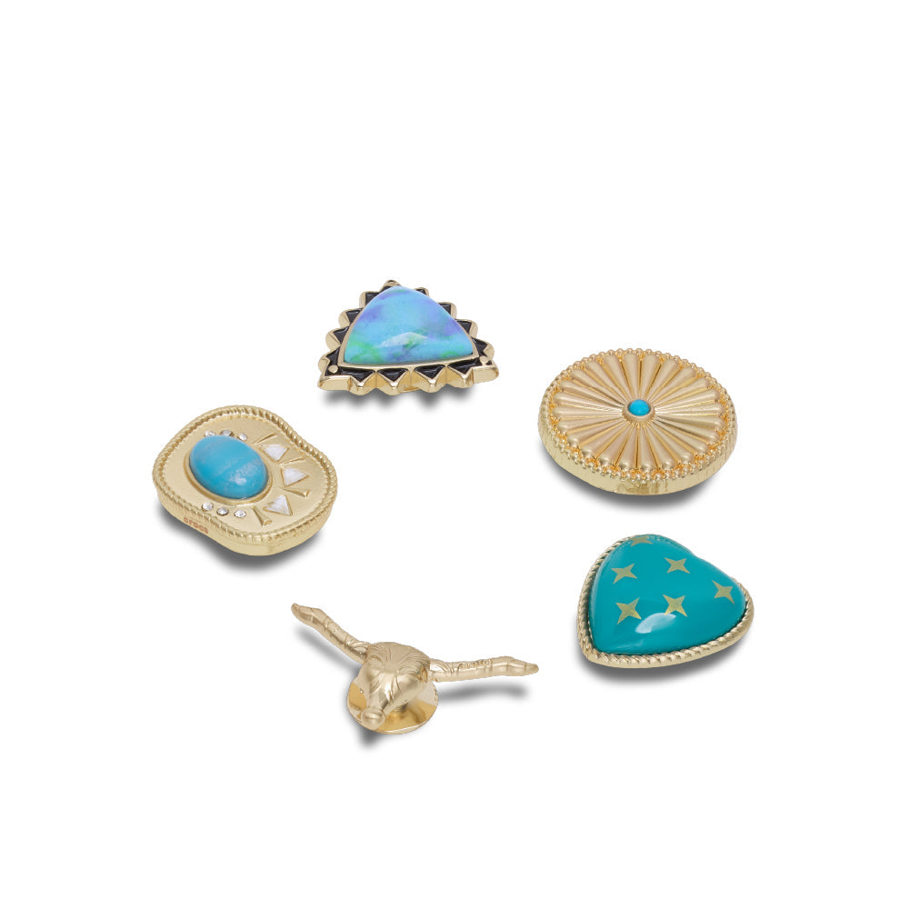 ตัวติดรองเท้า JIBBITZ™ GOLD TURQUOISE WESTERN 5 PACK